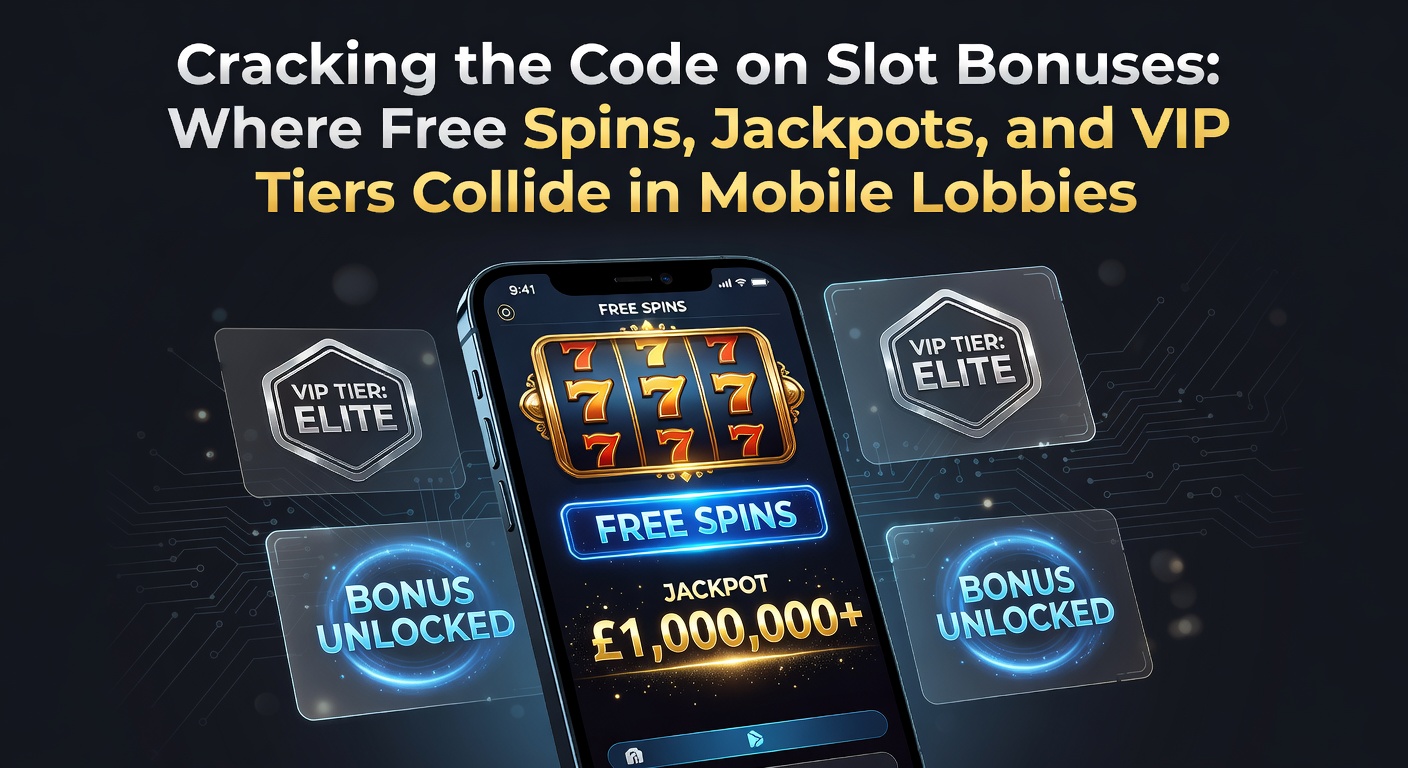 Vibrant mobile slot lobby displaying free spins offers, jackpot counters, and VIP badge icons glowing on a smartphone screen