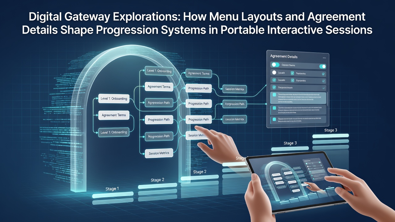 Mobile app interface showing menu layouts and navigation paths in interactive sessions