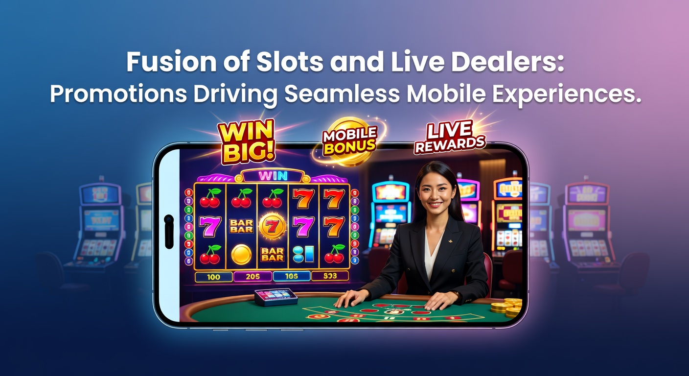 Vibrant mobile screen displaying slots and live dealer games merging with promotional overlays for seamless play