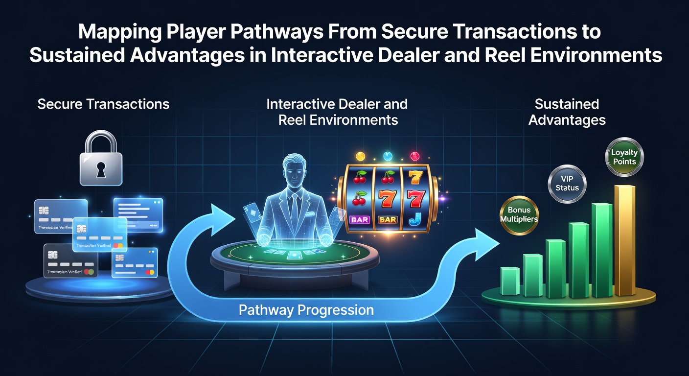 Illustration of secure payment pathways leading into casino lobbies with slots and live dealer tables