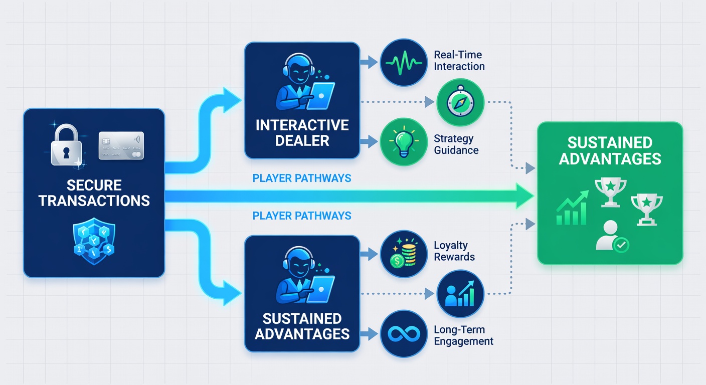 Pathway diagram showing progression from payments through bonuses to VIP status in casino environments
