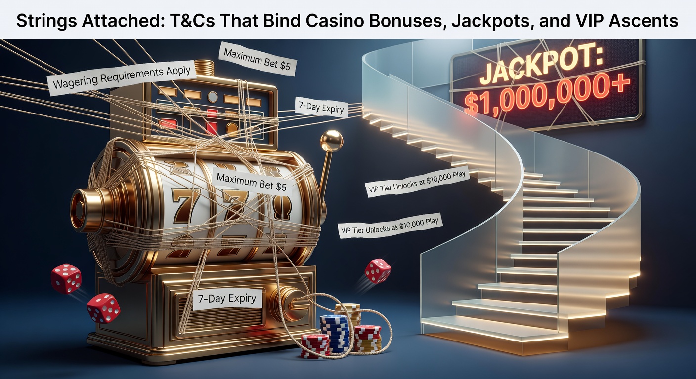 Close-up of a contract fine print with casino chips and jackpot symbols overlayed, highlighting restrictive clauses in glowing red
