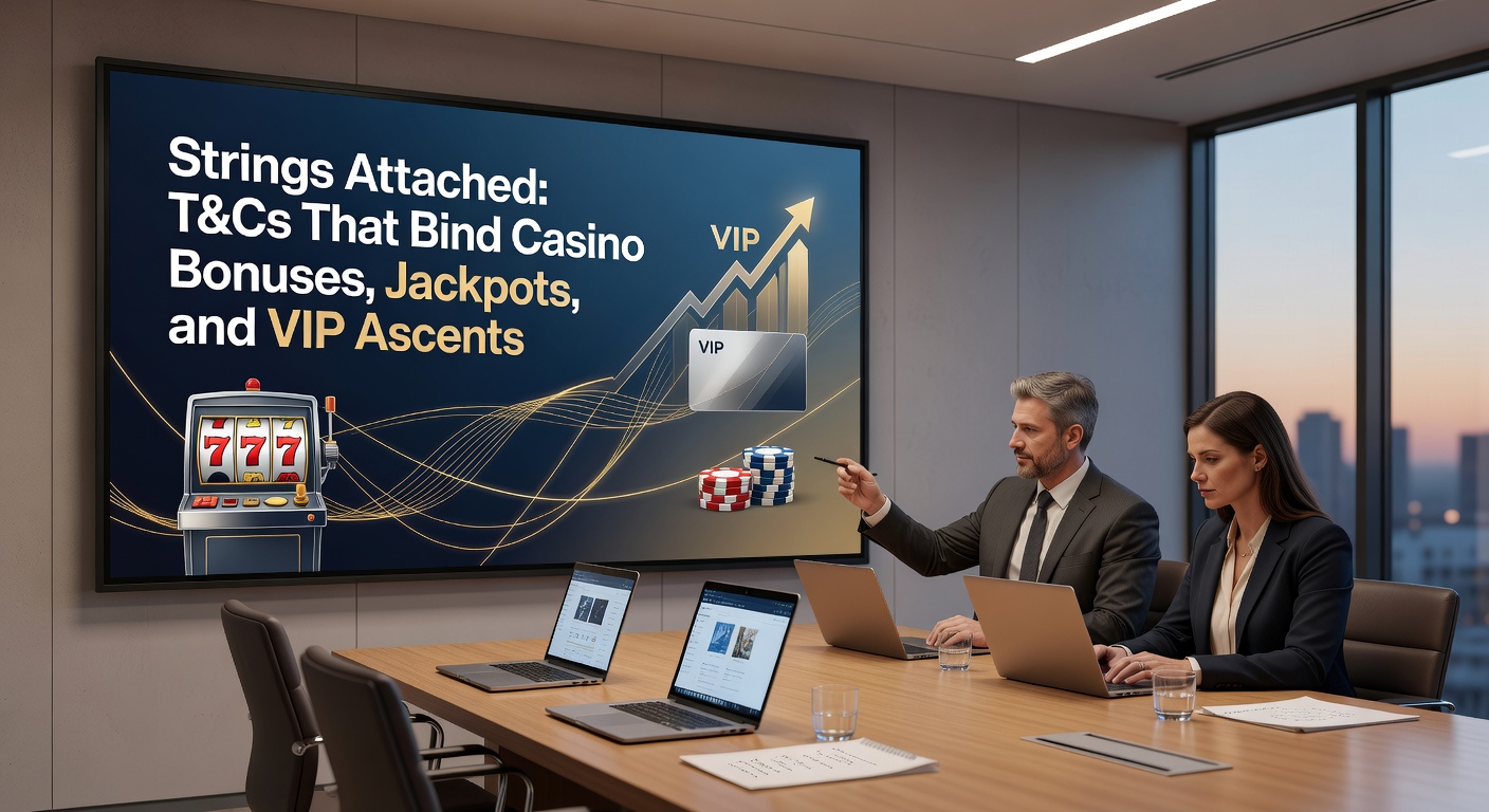 Illustration of jackpot slot machine with contract chains wrapping around the reels and a VIP ladder in the background, symbolizing restrictive terms