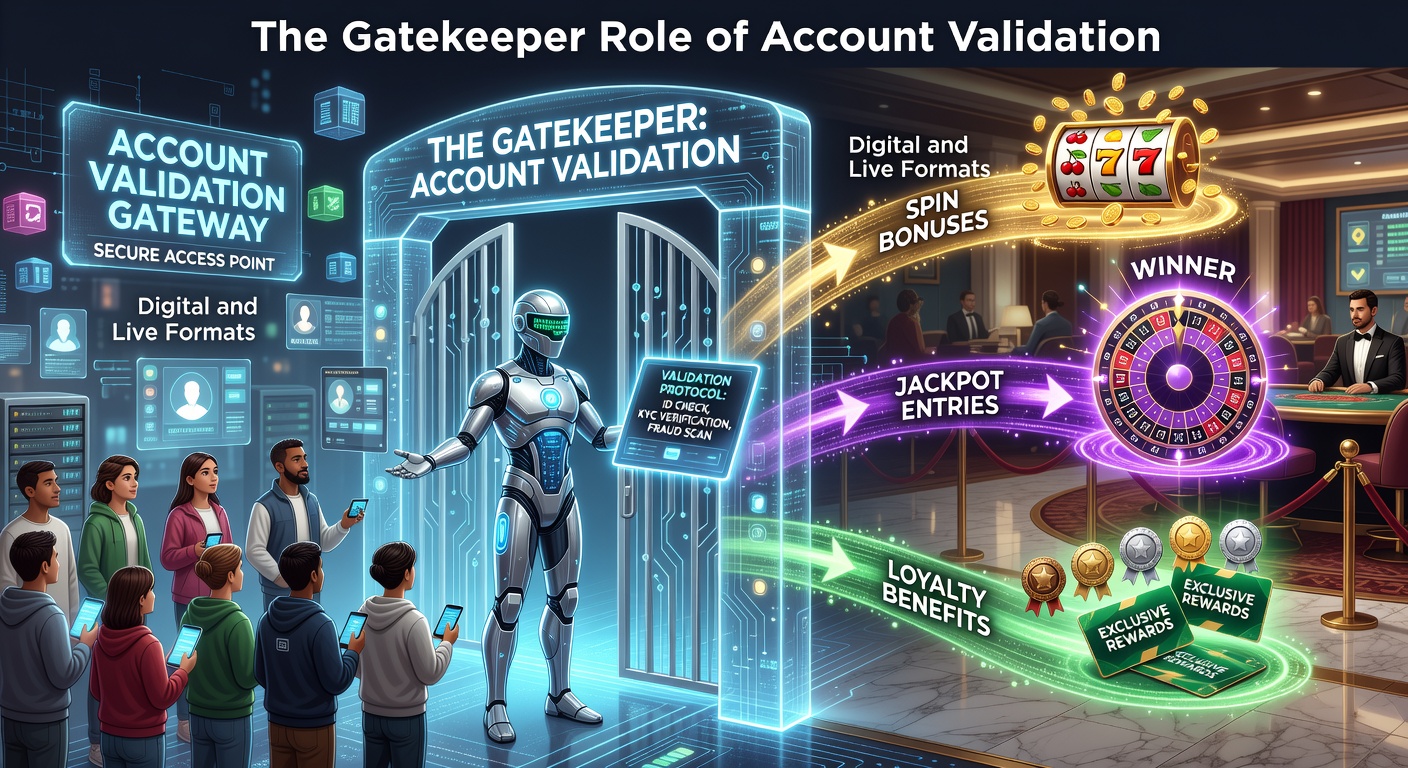 Account validation interface on a casino platform showing secure login and verification steps