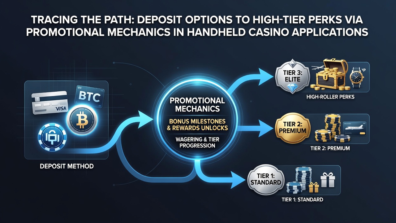 Mobile casino app interface showing deposit options and promotional banners leading to VIP perks